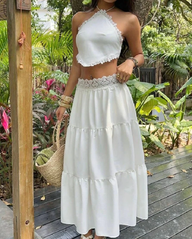 Lace Halterneck Layered Skirt Set