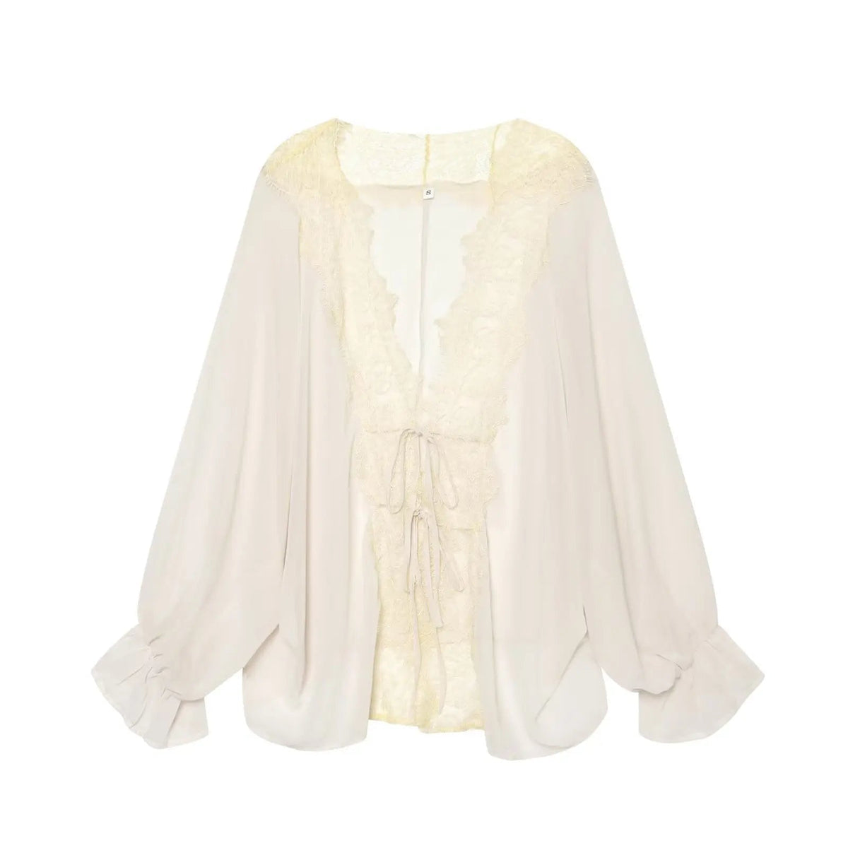 Spitzen-Patchwork-Bluse mit Knoten an der Vorderseite