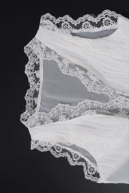 OLANE Lace Trim Tie Back Skirt Set White Set (Top+Skirt)SSkirt