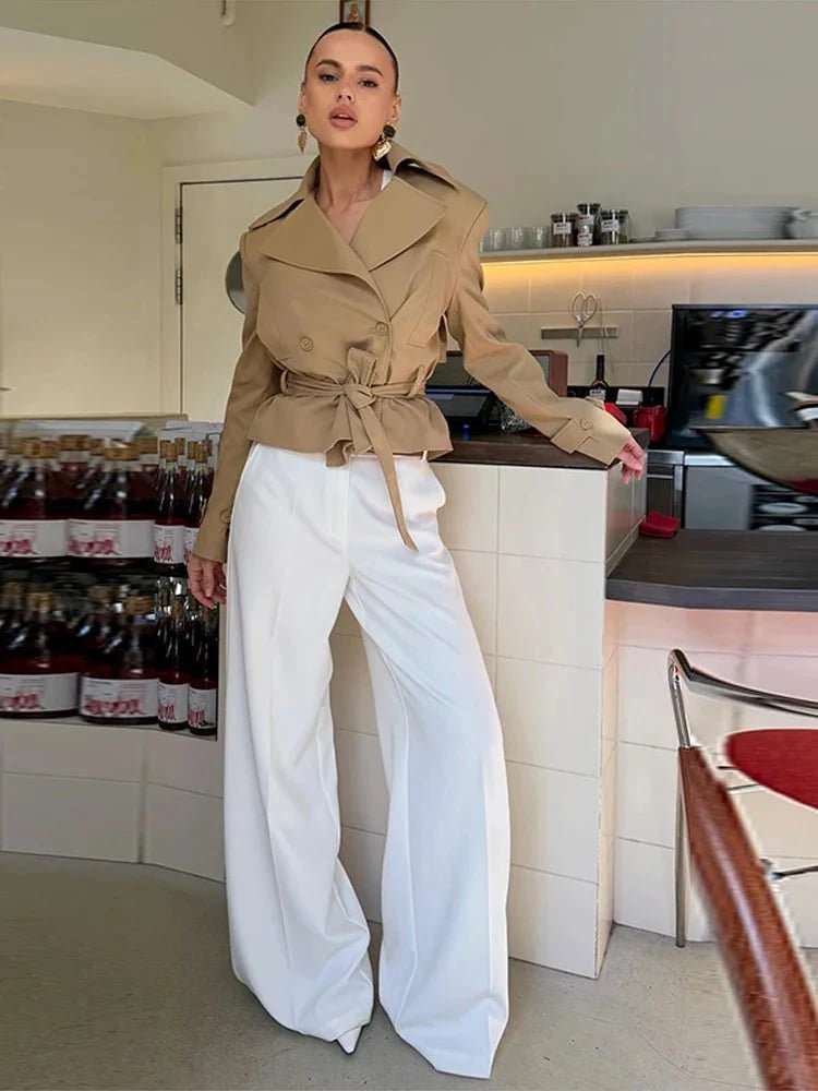 OLANE Lace-Up Lapel Cropped Trench Coat LWomen's Coats & Jackets