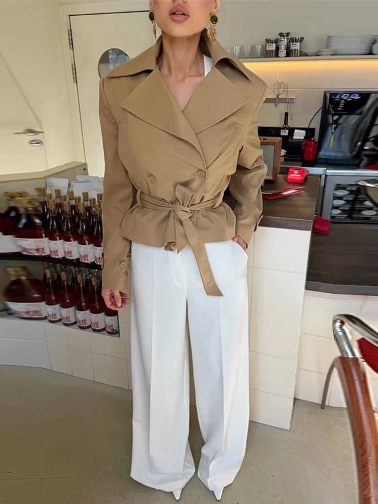 OLANE Lace-Up Lapel Cropped Trench Coat SWomen's Coats & Jackets