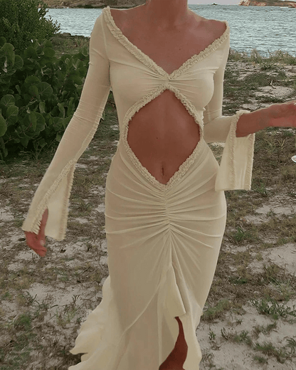 OLANE Lara Sheer Mesh Bodycon Maxi Dress BeigeXSWomen’s Dresses