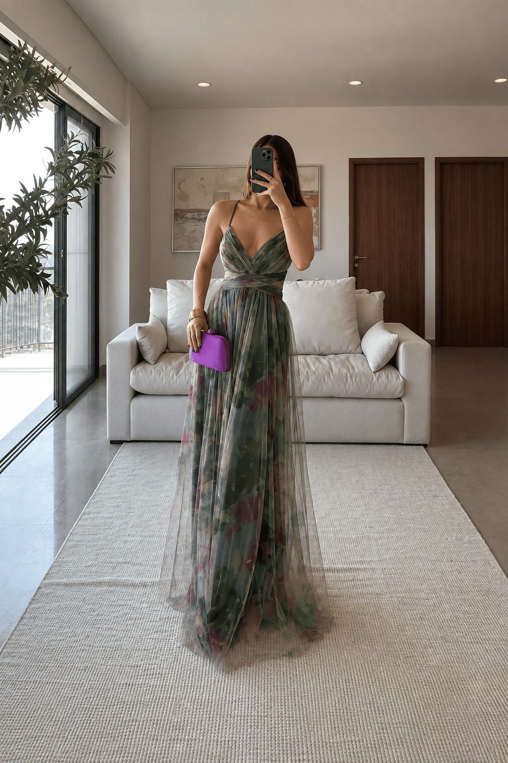 OLANE Emily Floral Tulle Maxi Dress GreenSWomen's Dresses