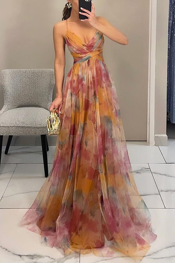 OLANE Layered Floral Tulle Maxi Dress OrangeMWomen's Dresses