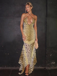 Layla – Rückenfreies Leopard-Print Neckholder Maxi-Kleid