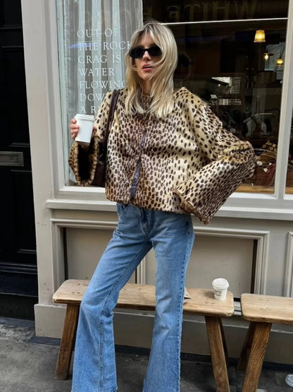OLANE Leopard Faux Fur Relaxed Jacket SWomen's Coats & Jackets