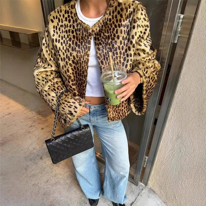 OLANE Leopard Faux Fur Relaxed Jacket XLWomen's Coats & Jackets
