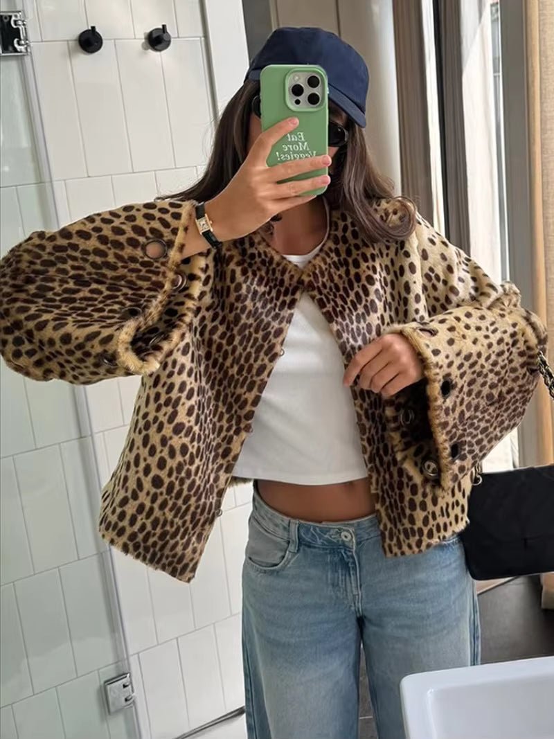 OLANE Leopard Faux Fur Relaxed Jacket XXLWomen's Coats & Jackets