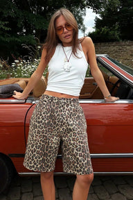 Leopard Knee-Length Low Waist Shorts