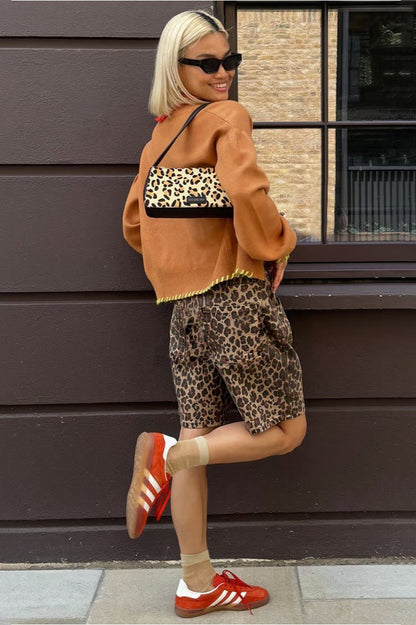 OLANE Leopard Knee-Length Low Waist Shorts SWomen's Bottoms
