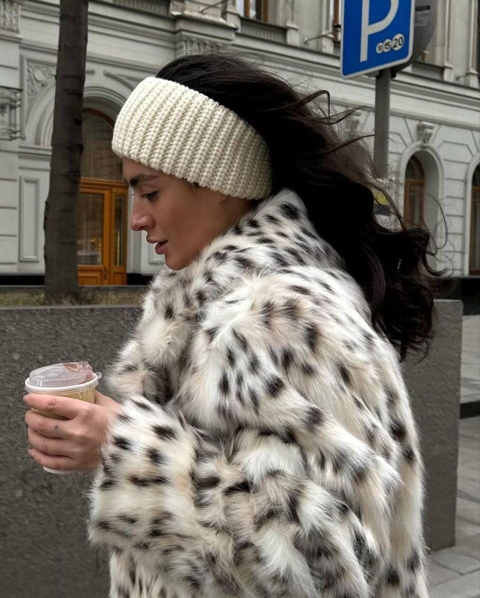 OLANE Leopard Open-Front Faux Fur Coat White LeopardLWomen's Coats & Jackets