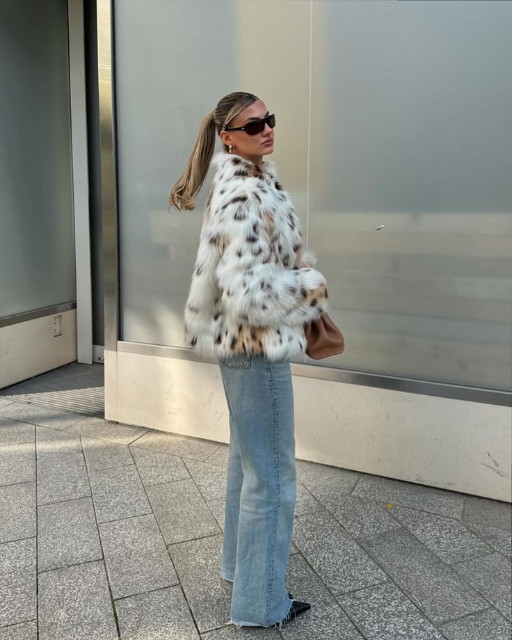OLANE Leopard Open-Front Faux Fur Coat White LeopardSWomen's Coats & Jackets