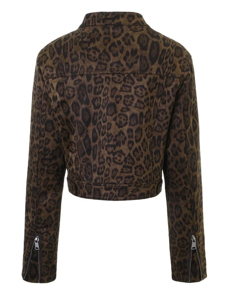 OLANE Leopard Printed Zip-Up Cropped Jacket XSWomen's Coats & Jackets