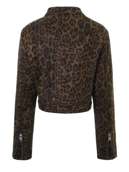 OLANE Leopard Printed Zip-Up Cropped Jacket XSWomen's Coats & Jackets