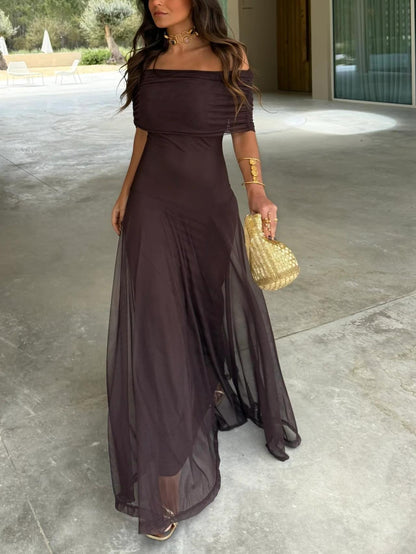 OLANE Lightweight Chiffon Off Shoulder Maxi Dress XLWomen’s Dresses