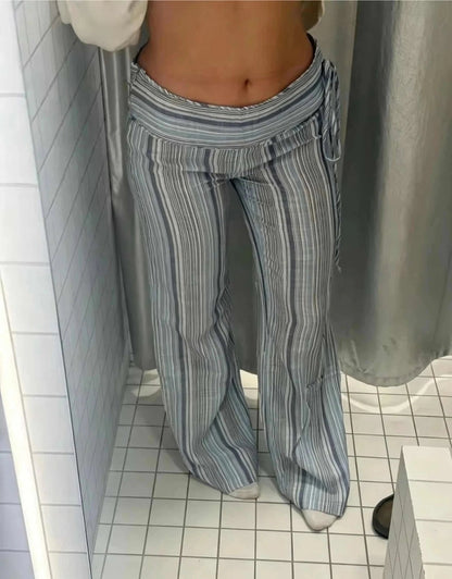 OLANE Lightweight Striped Low-Rise Trousers Blue GraySPants