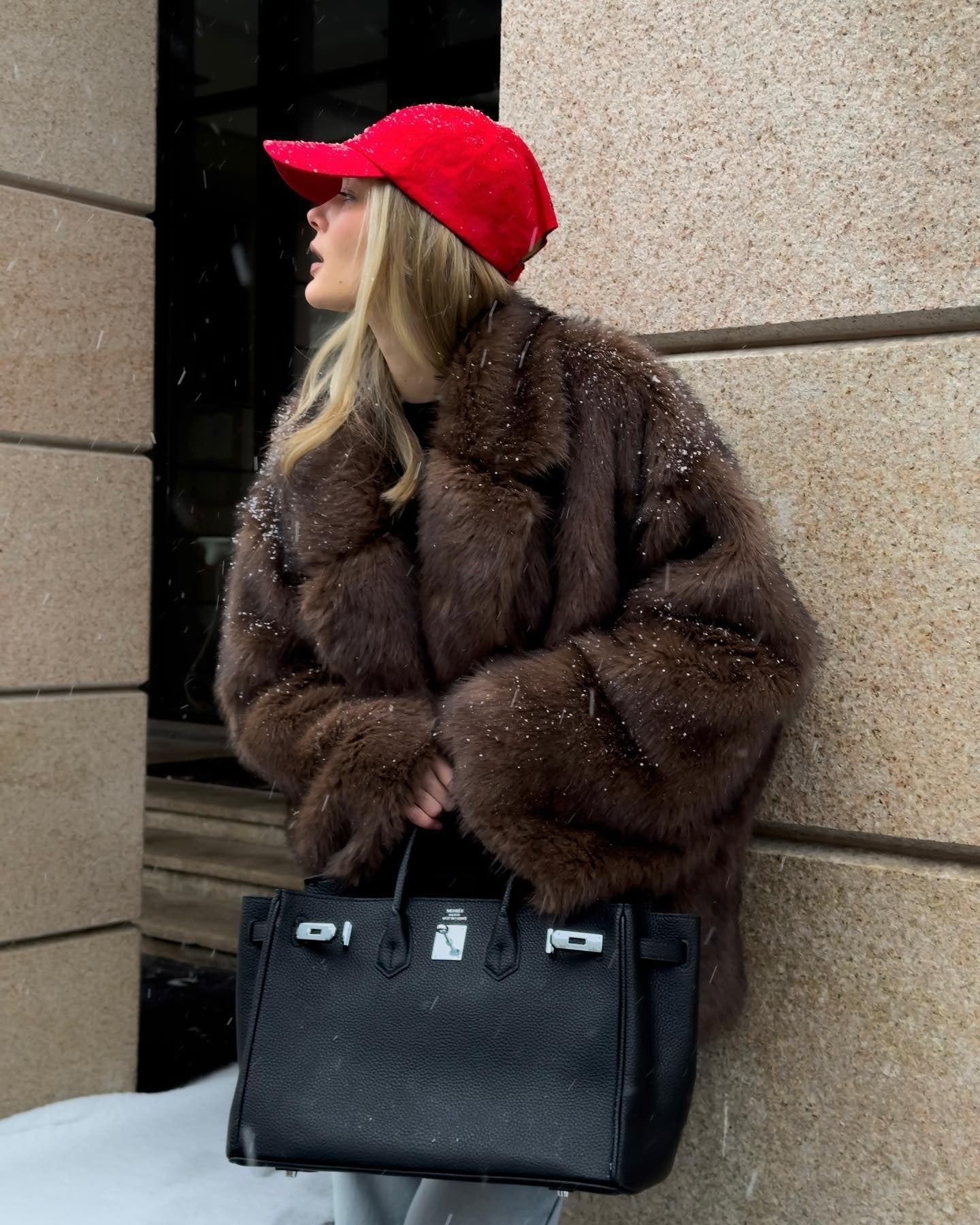 OLANE Long Plush Faux Fur Coat BrownSWomen's Coats & Jackets