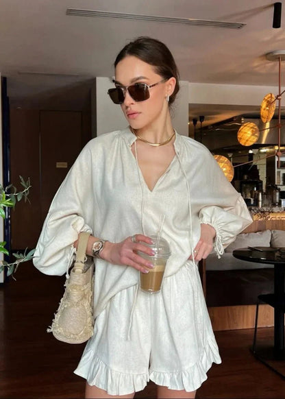 OLANE Long Sleeve Cotton Lounge Set White SetMWomen's Sets