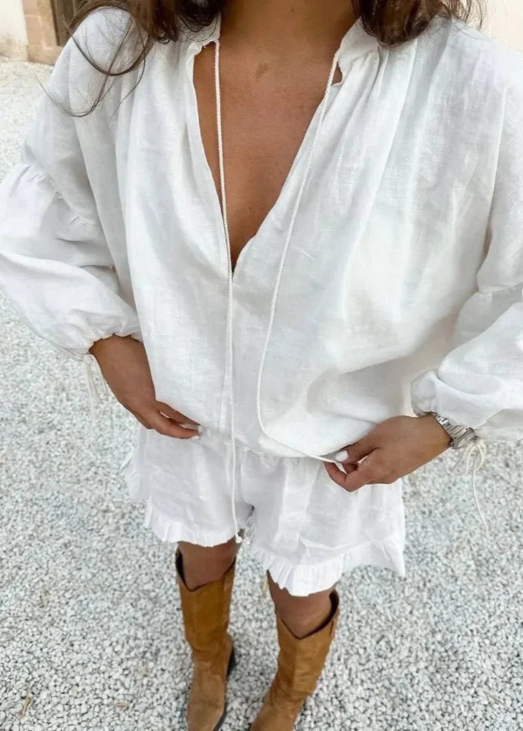 OLANE Long Sleeve Cotton Lounge Set White SetSWomen's Sets