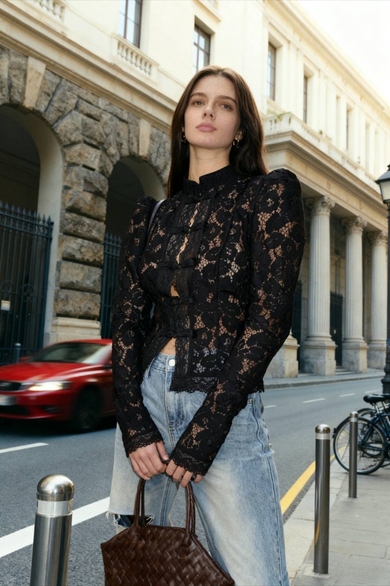 OLANE Long Sleeve Elegant Lace Blouse BlackMWomen’s Tops