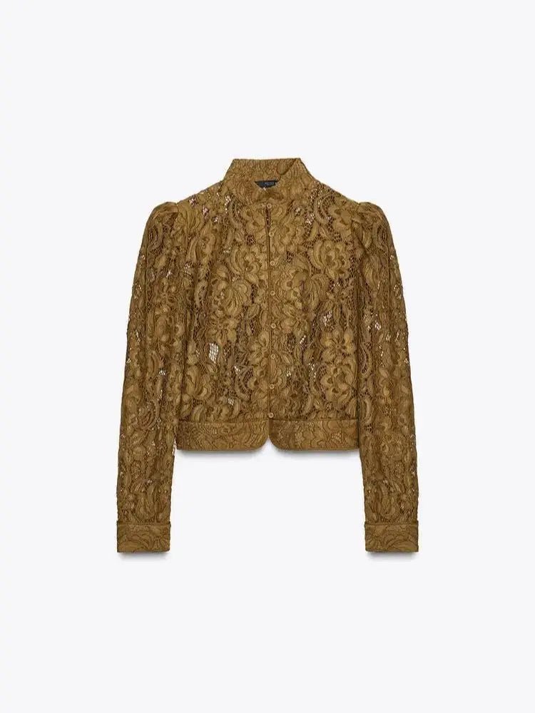 OLANE Long Sleeve Lace See-Through Blouse SWomen’s Tops