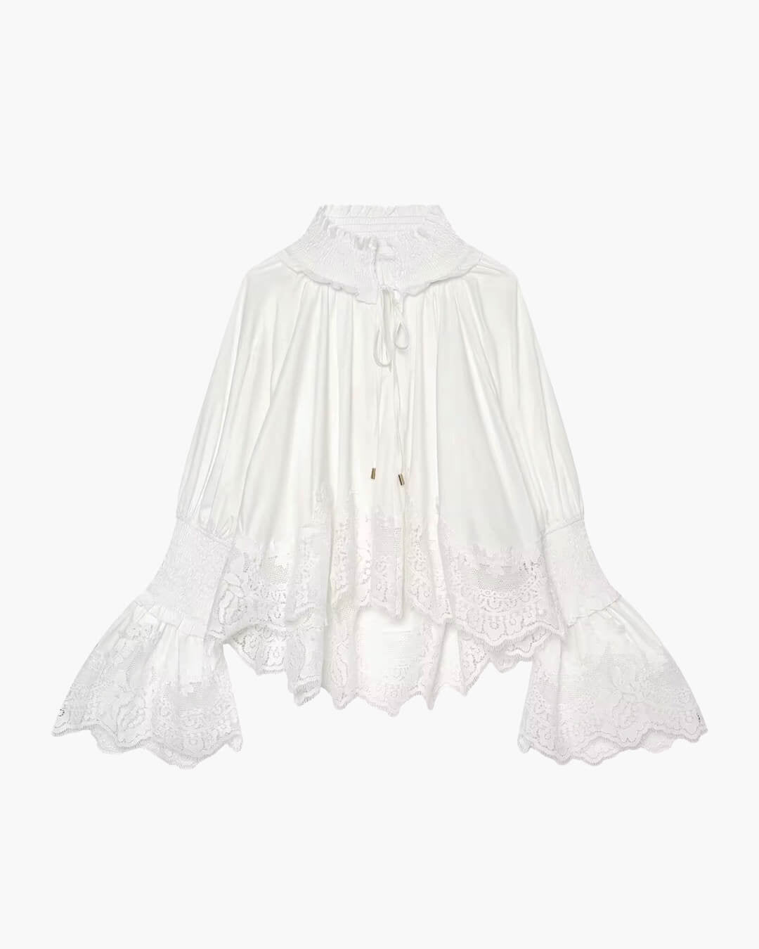 OLANE Long Sleeve Lace Trim Embroidered Blouse MWomen’s Tops