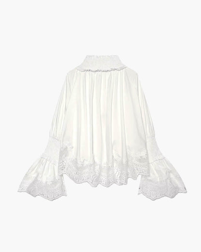OLANE Long Sleeve Lace Trim Embroidered Blouse MWomen’s Tops