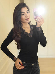 Long Sleeve Lace V-Neck Casual Top