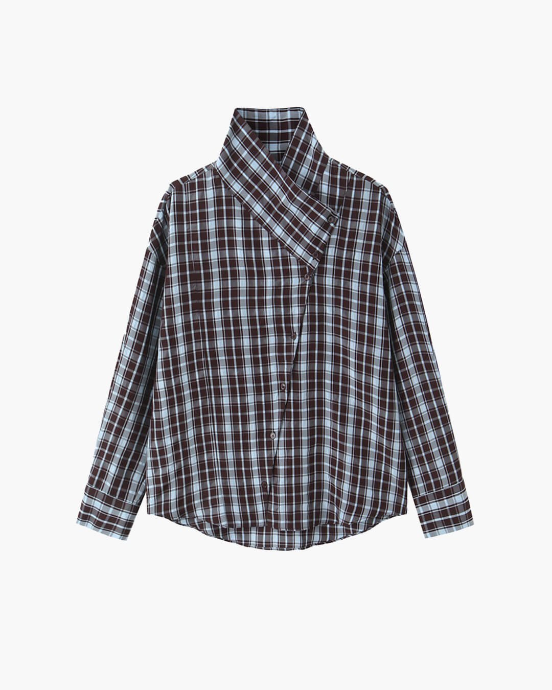 OLANE Long Sleeves Poplin Plaid Wrapped Top LWomen’s Tops