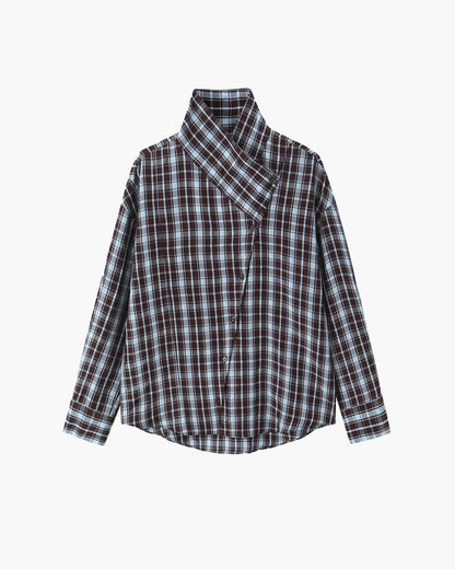 OLANE Long Sleeves Poplin Plaid Wrapped Top LWomen’s Tops