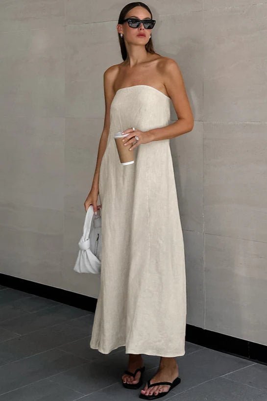 OLANE Loose Fit Strapless Backless Maxi Dress KhakiLWomen’s Dresses