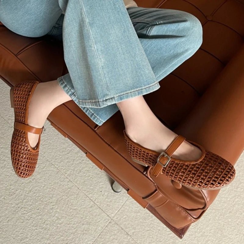 OLANE Luana Mesh Ballet Flat Pumps Brown35Shoes