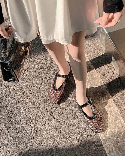 OLANE Luella Buckled Mesh Ballet Flats Beige35Shoes