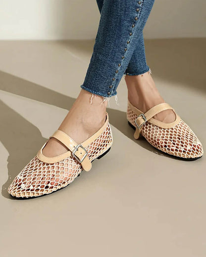 OLANE Luella Buckled Mesh Ballet Flats Beige35Shoes