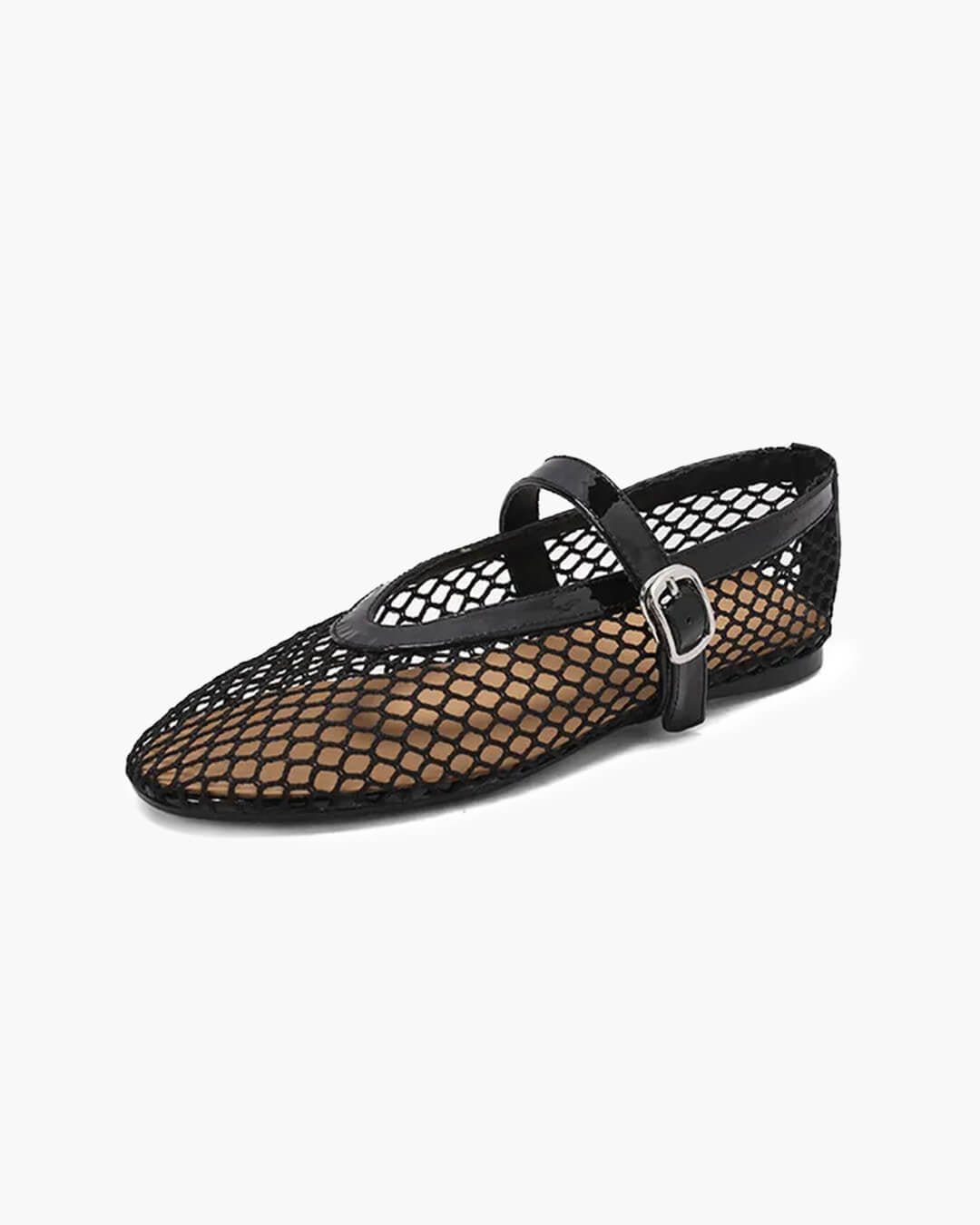 OLANE Luella Buckled Mesh Ballet Flats Black35Shoes
