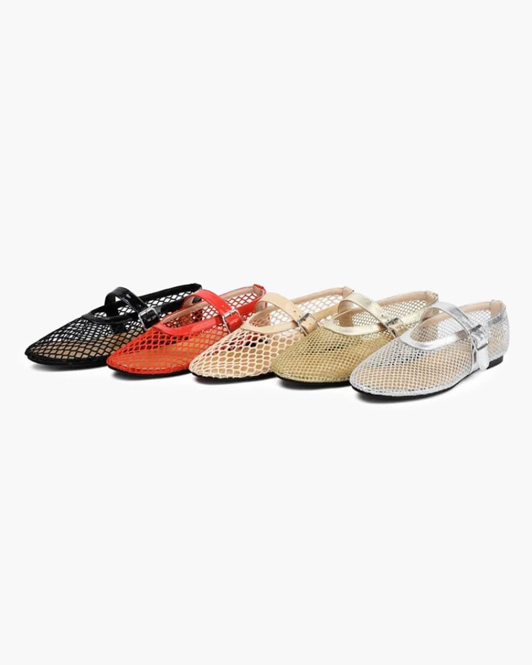 OLANE Luella Buckled Mesh Ballet Flats Black35Shoes
