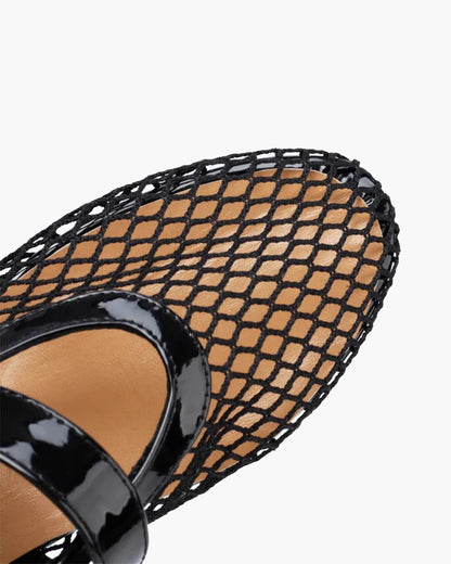 OLANE Luella Buckled Mesh Ballet Flats Black35Shoes