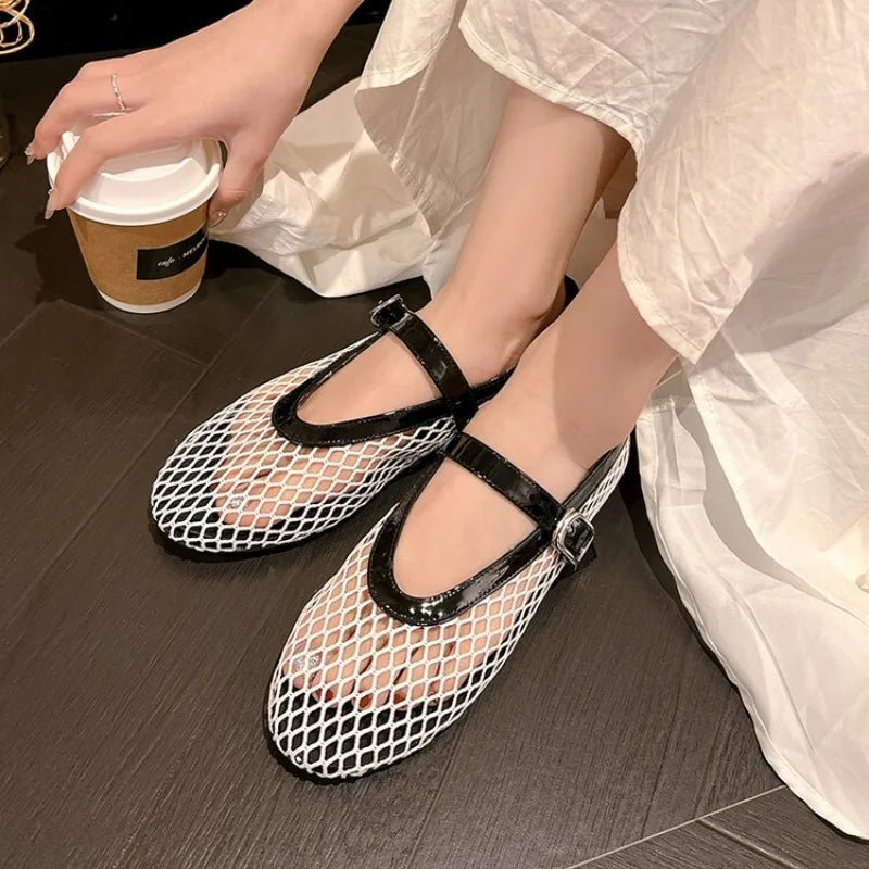 OLANE Luella Buckled Mesh Ballet Flats Red35Shoes