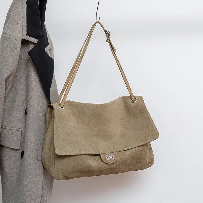 OLANE Matte Suede Crossbody Tote BeigeBag