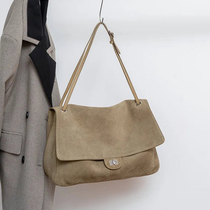 OLANE Matte Suede Crossbody Tote BeigeBag