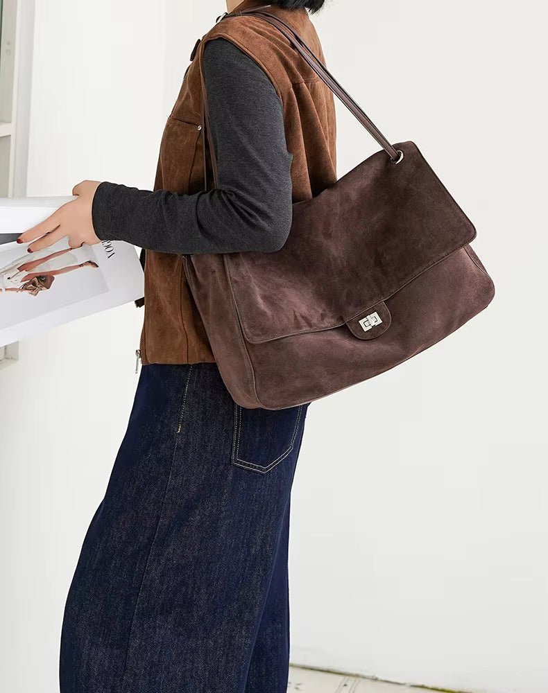 OLANE Matte Suede Crossbody Tote BrownBag