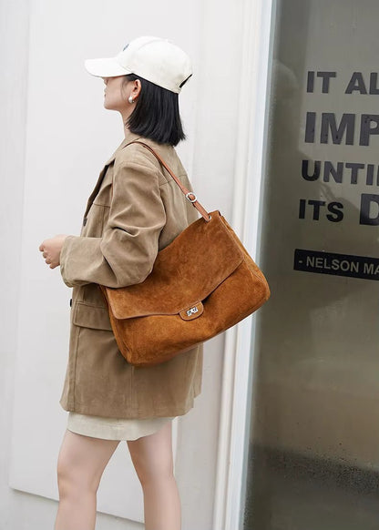 OLANE Matte Suede Crossbody Tote BrownBag