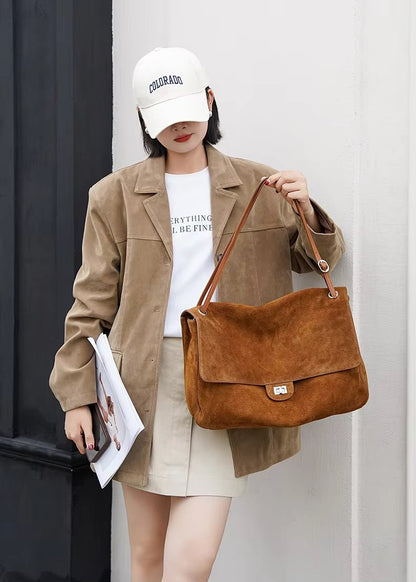 OLANE Matte Suede Crossbody Tote BrownBag