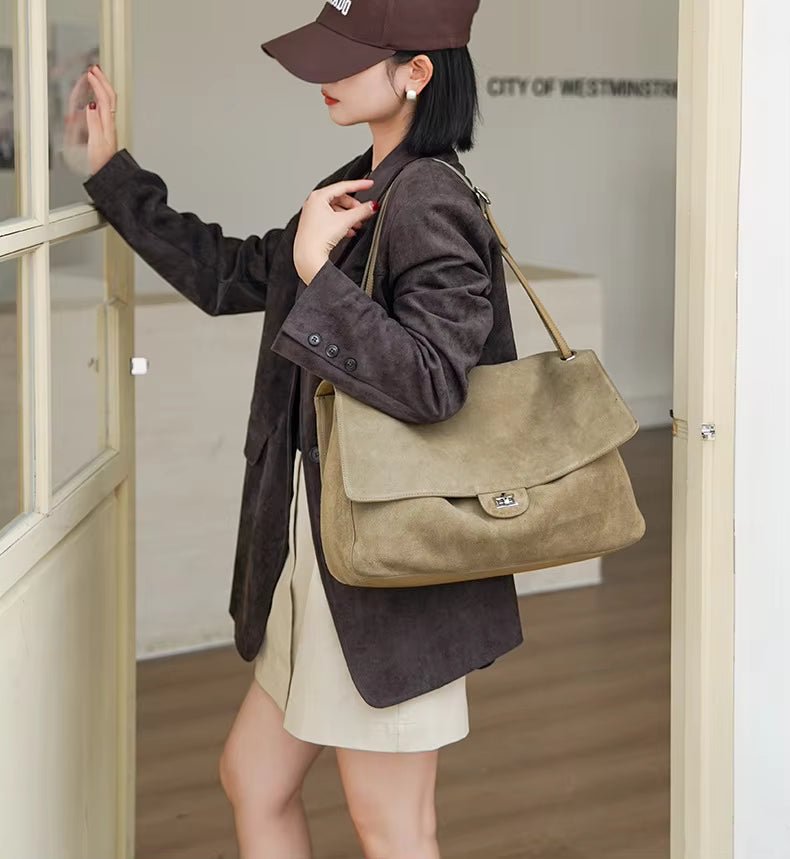 OLANE Matte Suede Crossbody Tote BrownBag