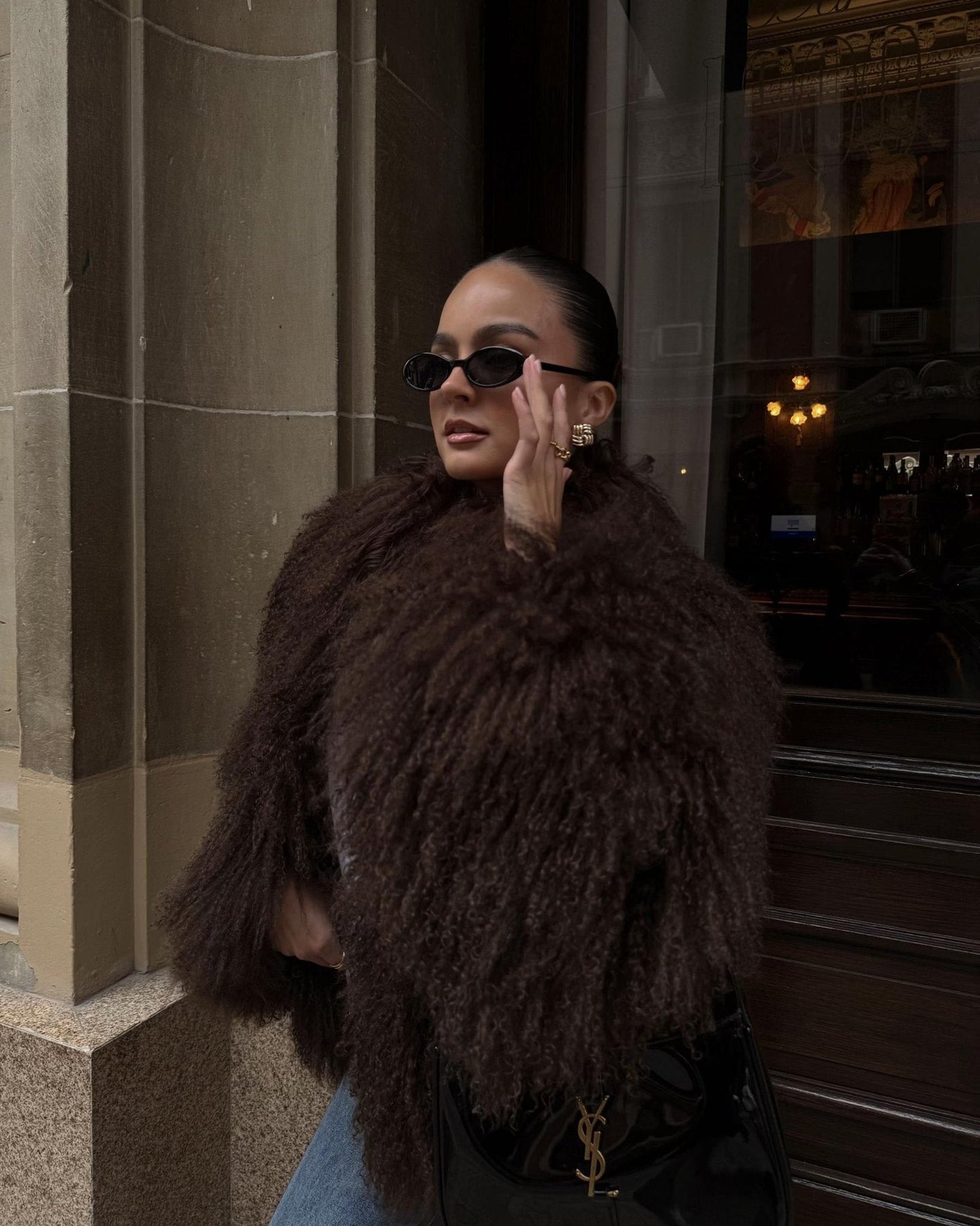 OLANE Mongolian Fuzzy Faux Fur Coat BlackXSWomen's Coats & Jackets