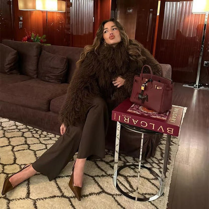 OLANE Mongolian Fuzzy Faux Fur Coat BlackXSWomen's Coats & Jackets