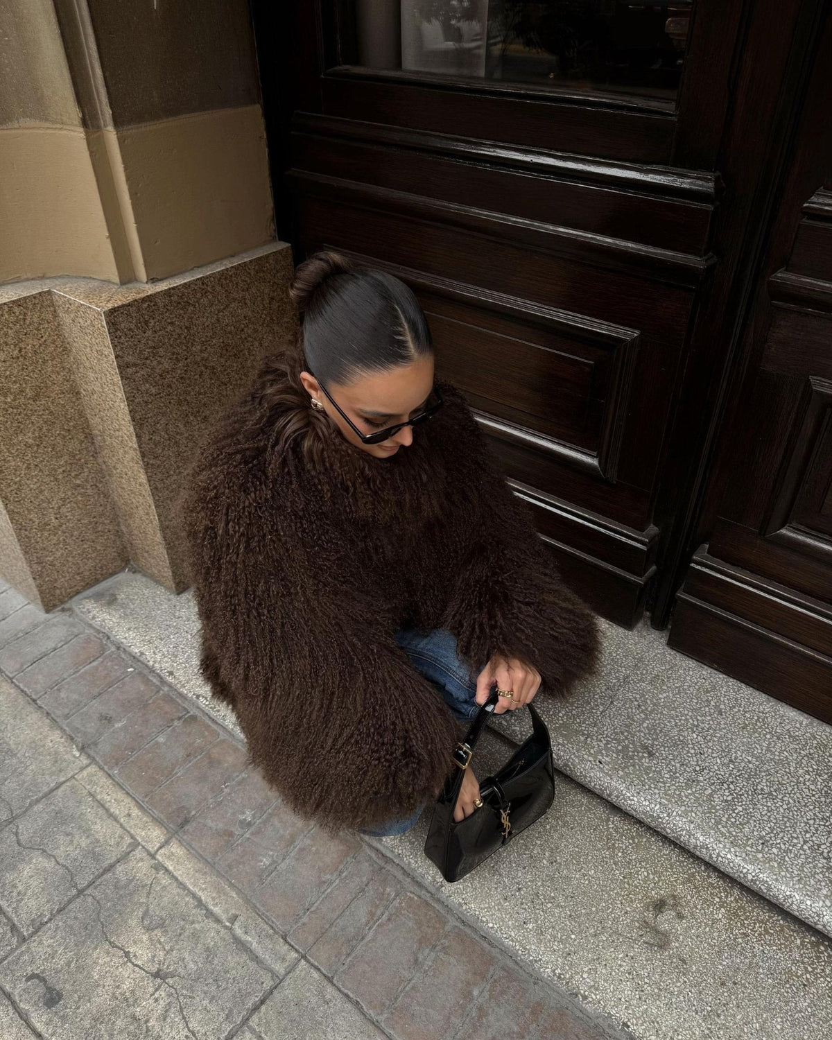 OLANE Mongolian Fuzzy Faux Fur Coat BlackXSWomen's Coats & Jackets