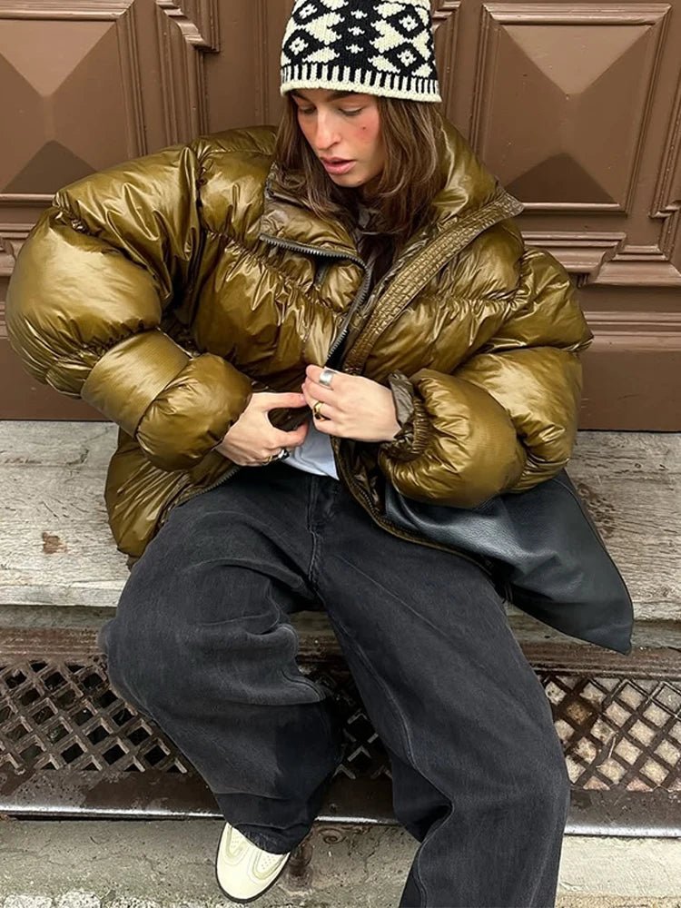 OLANE Monica Shiny Puffer Jacket OliveSWomen's Coats & Jackets