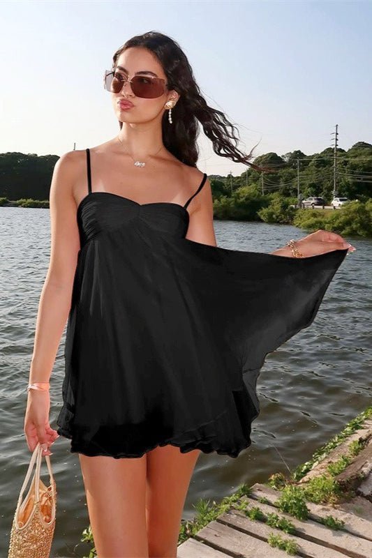 OLANE Off Shoulder Chiffon Mini Dress BlackSWomen's Dresses