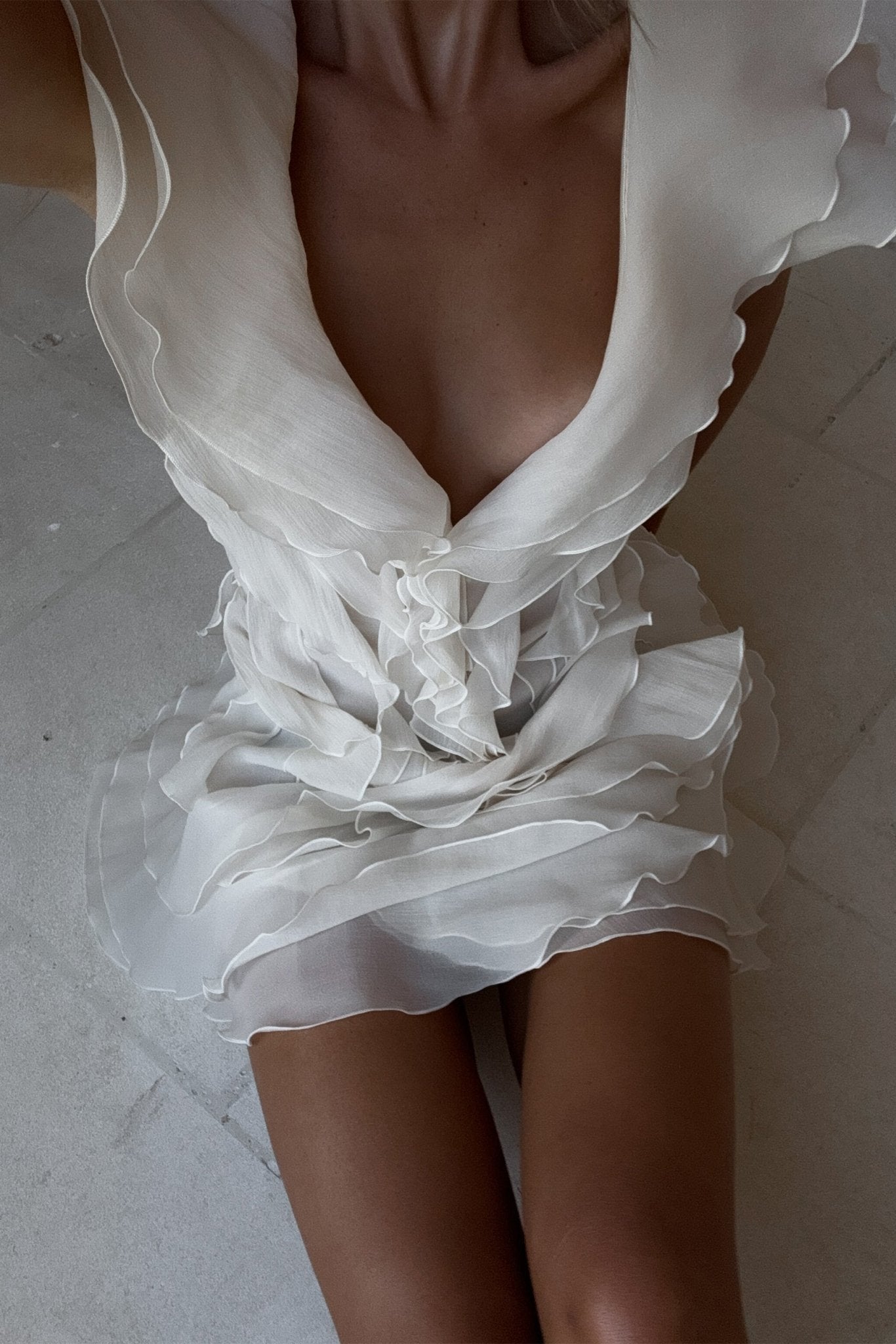 OLANE Off - Shoulder Ruffled Mini Dress IvoryLWomen's Dresses